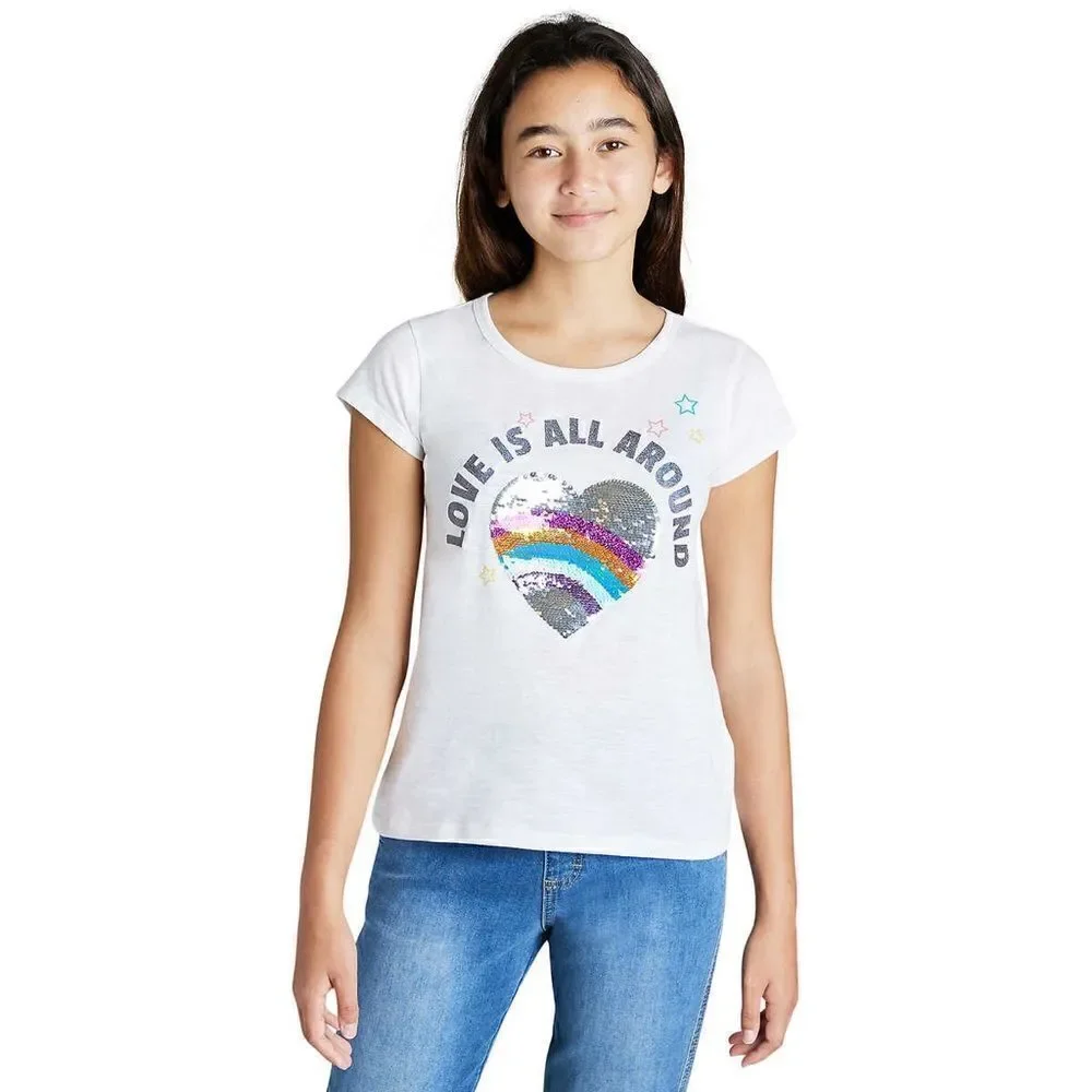 NEW! Vigoss Youth Girls 3-pack Tee Set, Heart, Ruffles, Flip sequins - Picture 7 of 8